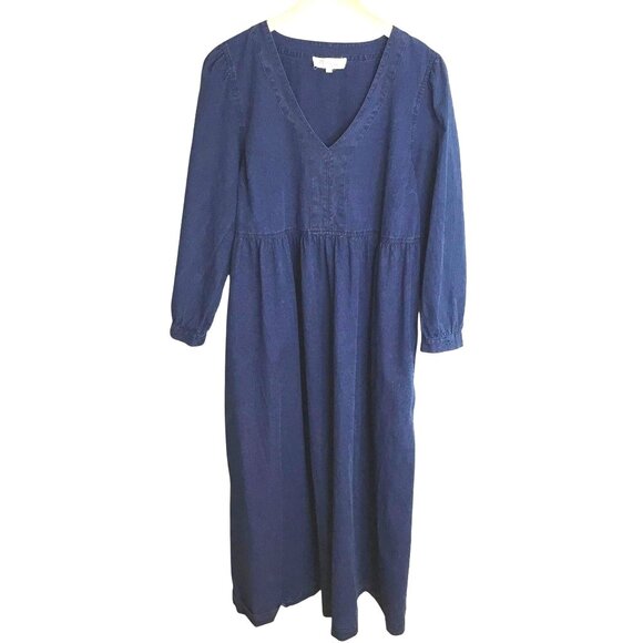 MADEWELL Denim Babydoll Maxi Dress XL Sylvia Dobby Blue Pockets Long Sleeve Boho - Picture 1 of 8